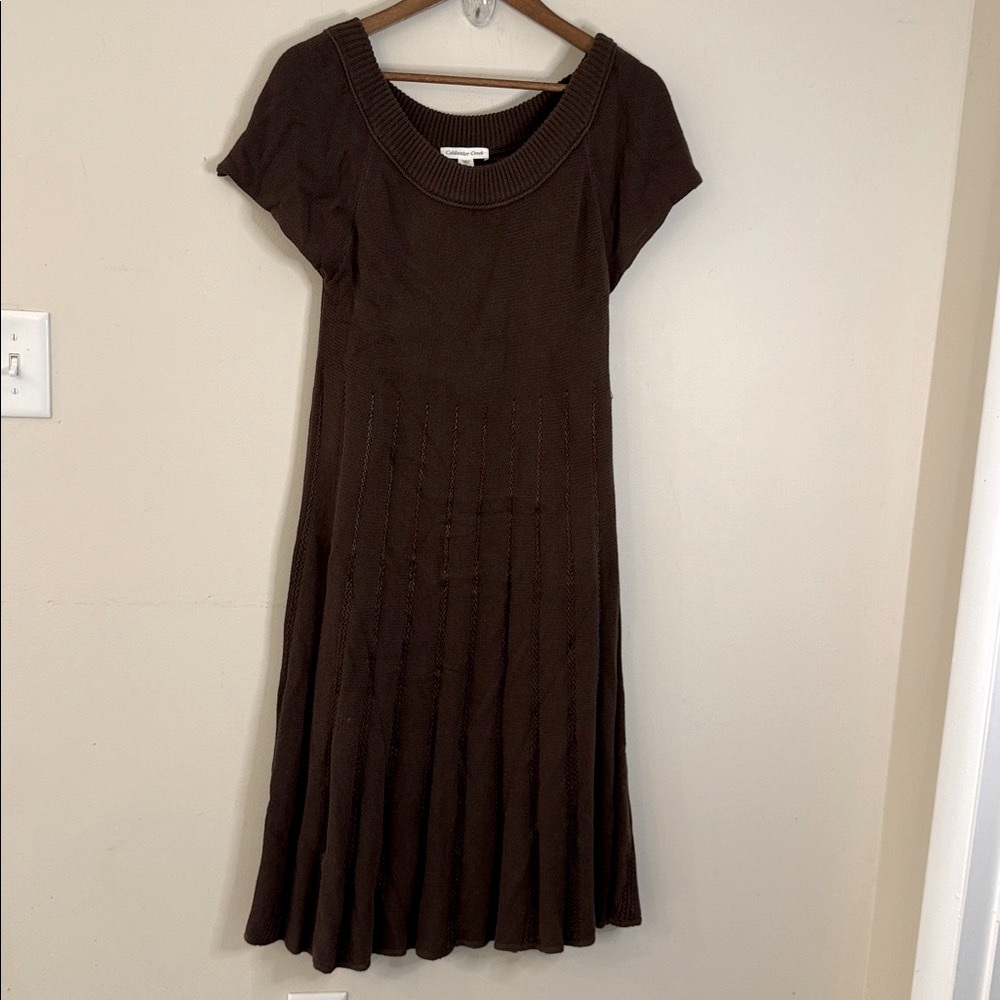 Coldwater Creek Cotton Knit Midi Sweater Dress in Brown with short sleeves SZ PL